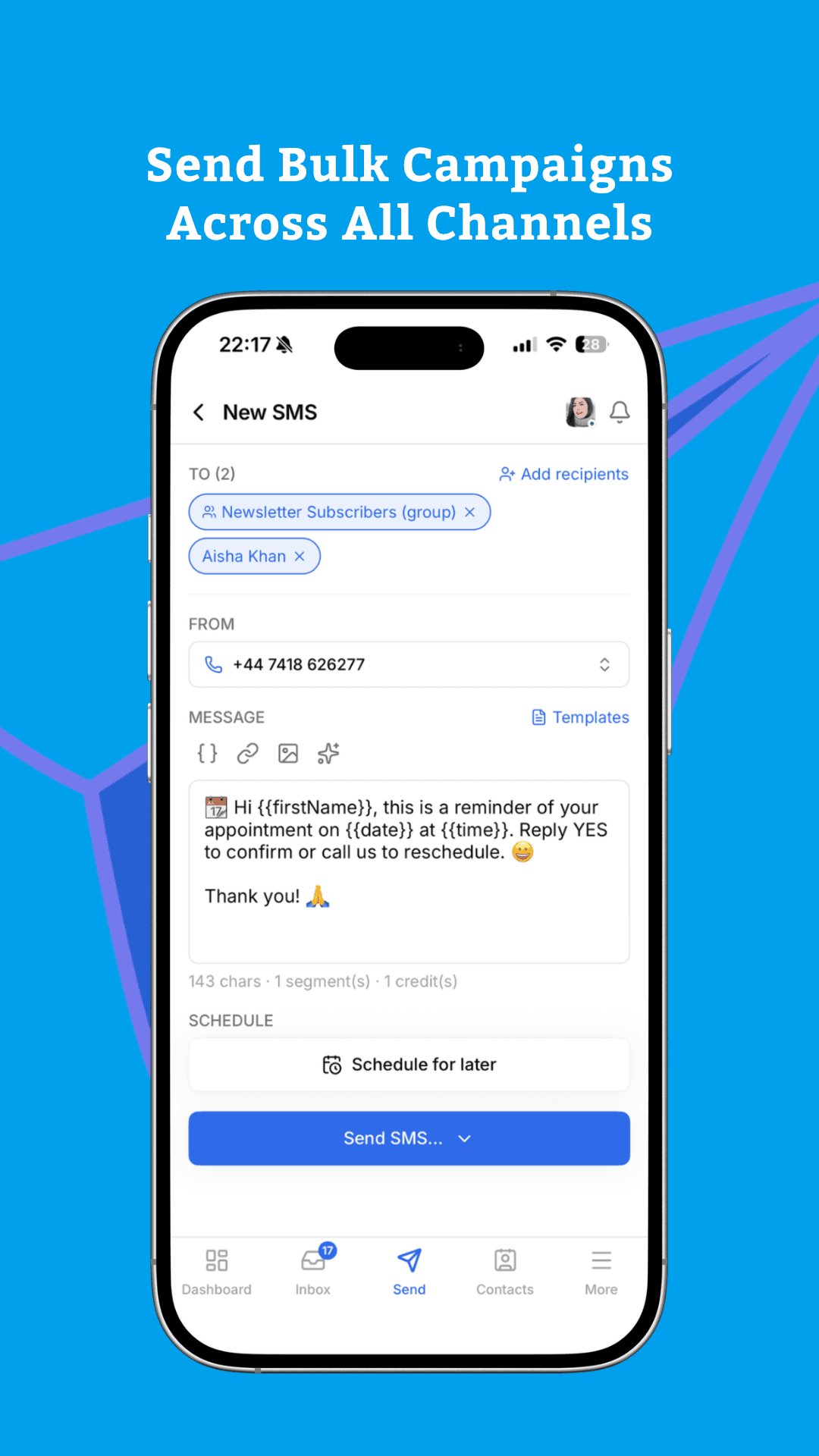 Sending a bulk SMS campaign from the Havari mobile app
