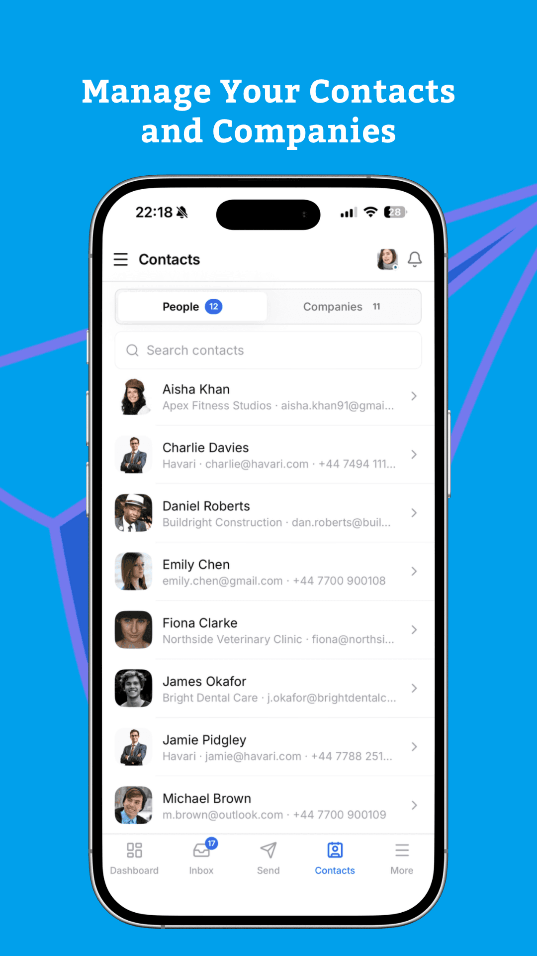 Havari mobile contacts and companies list